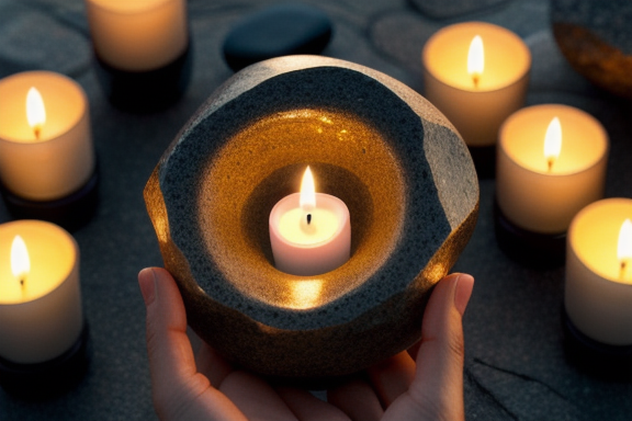 Person meditating with a Rodonite stone
