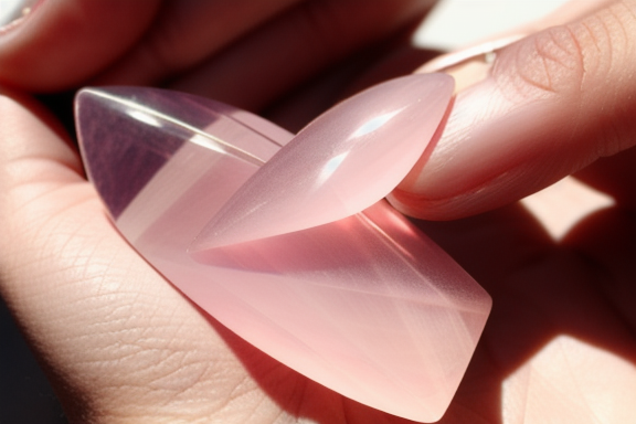 A hand holding a beautiful piece of rose quartz