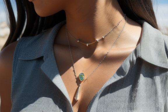 Person wearing a calcite necklace