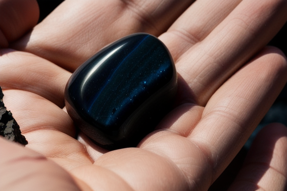 Person holding a piece of obsidian